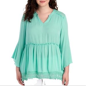 Democracy Plus Size Lace Trim Flounce Top Size 1X